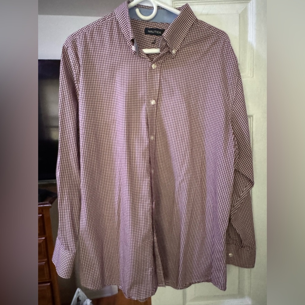 Nautica Burgundy and White Gingham Shirt